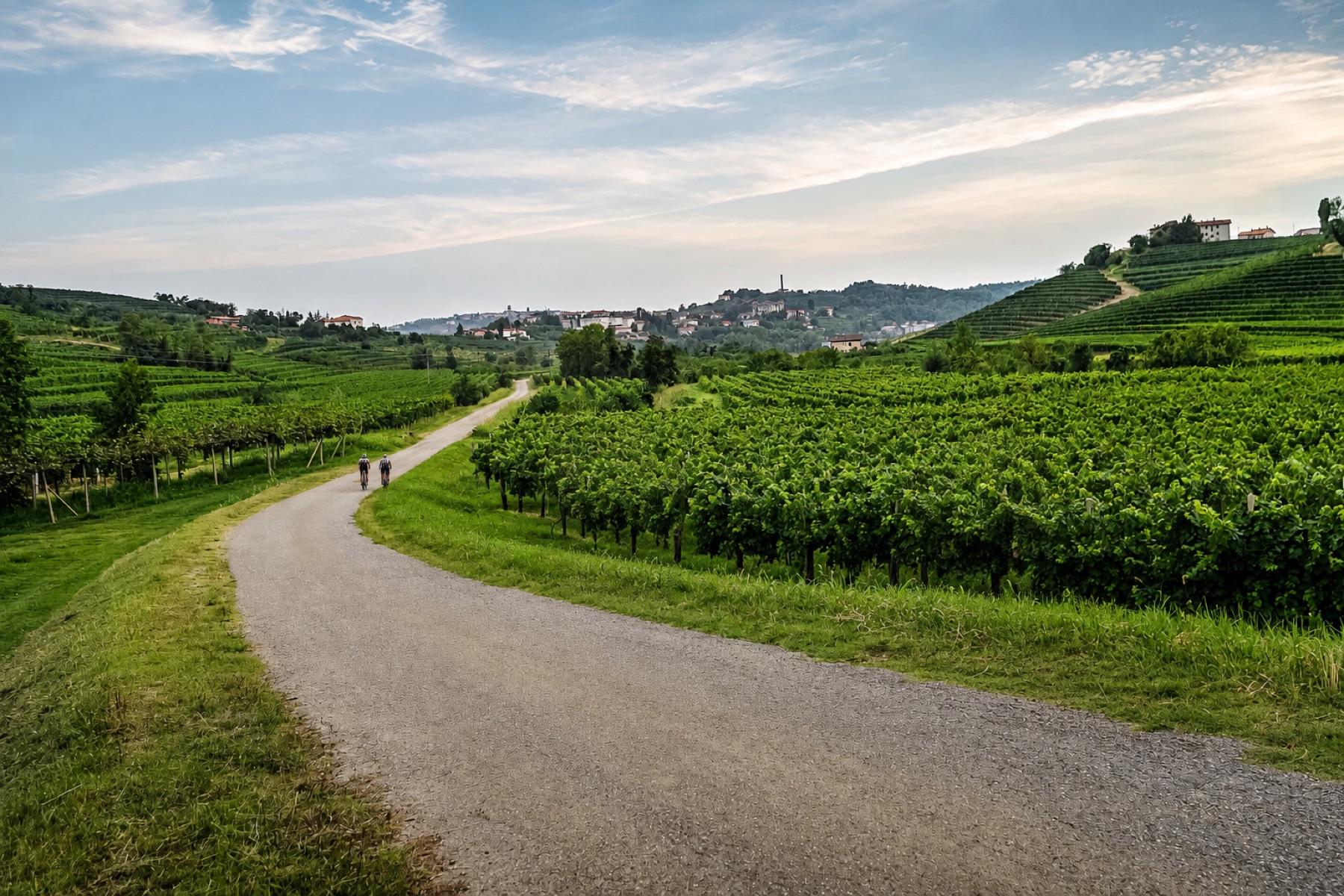 Vineyard rows on the limestone terraces of the Kras plateau