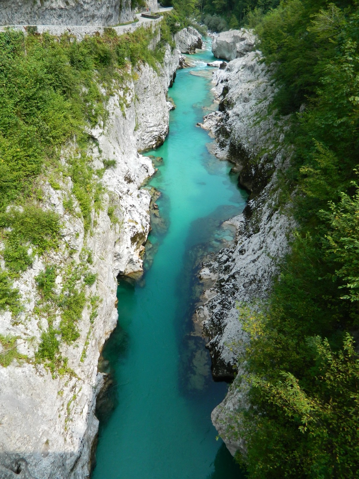 The turquoise Soča river seen from above