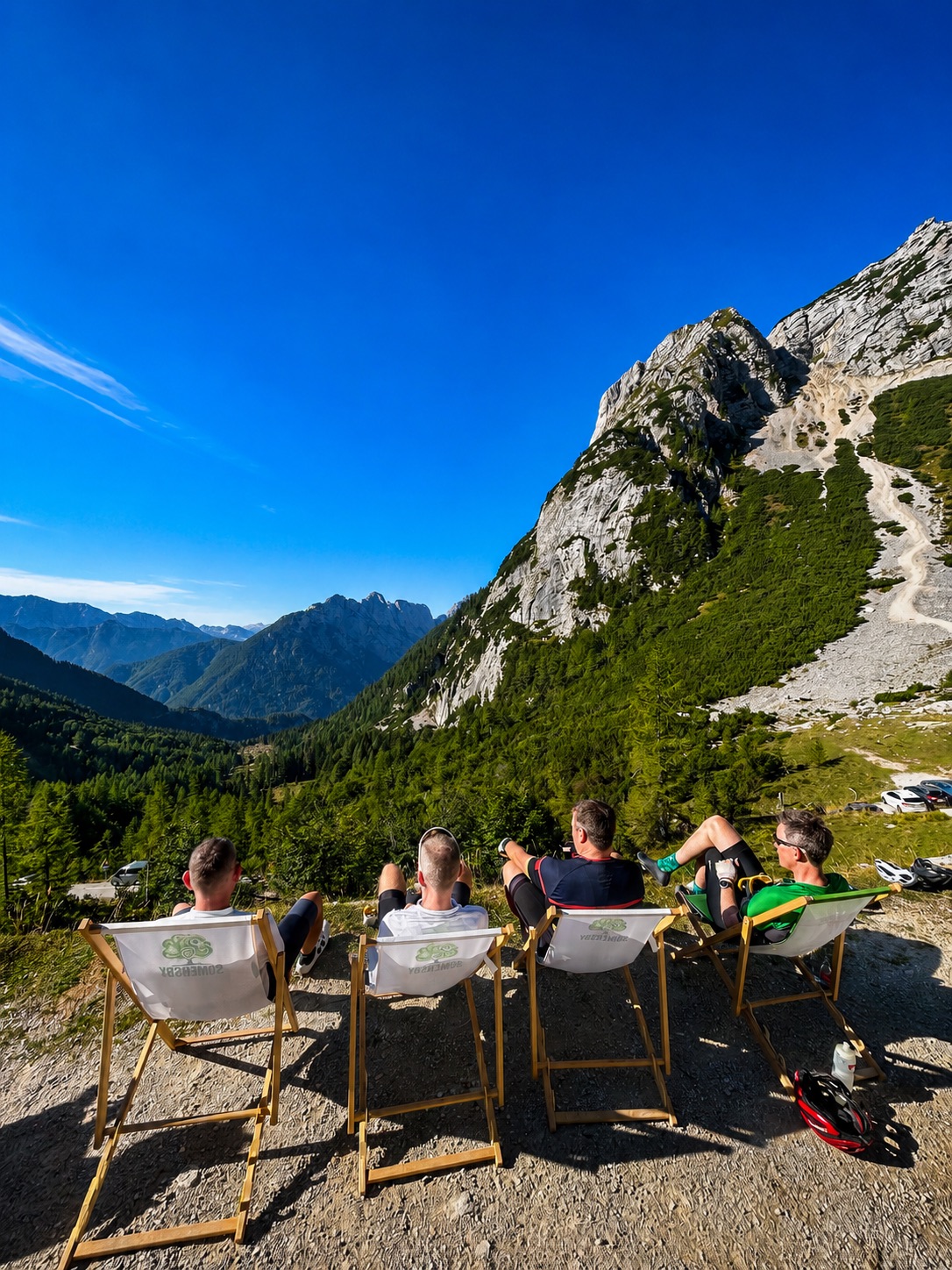 Looking out from the Vršič road, hairpins and the Julian Alps beyond